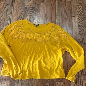 Express Mustard Yellow Embroidered Long Sleeve Top